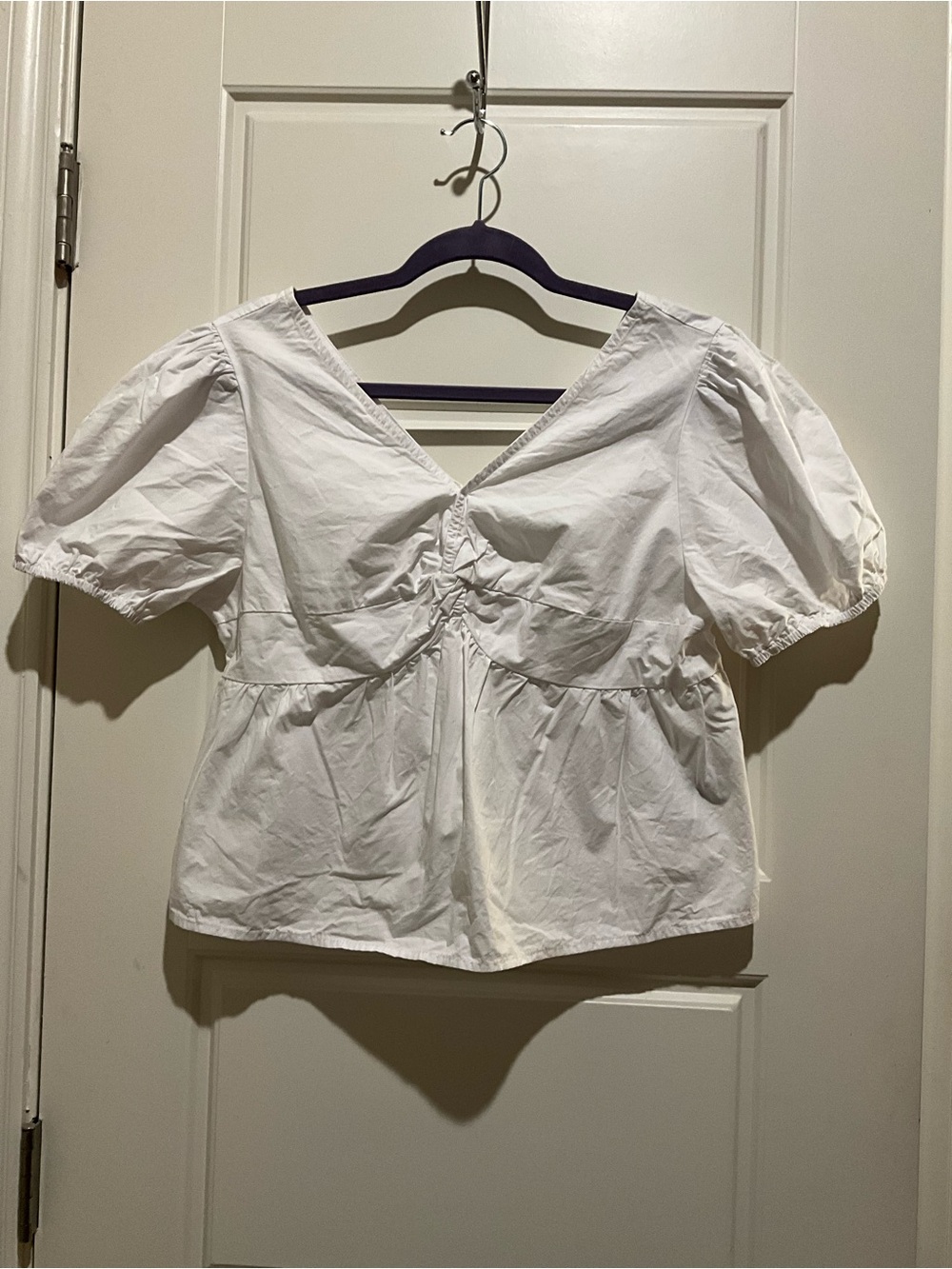 DAZY White Puff Sleeve Ruched Front Cottagecore Blouse XL
